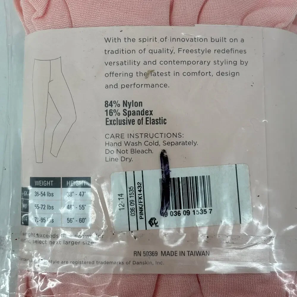 Freestyle Danskin Girls Sz 12-14 Pink Footless Tights Dance Ballet